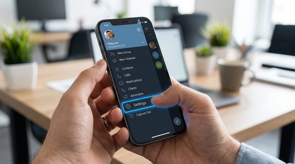 手机端纸飞机应用侧边栏设置菜单的实拍图，高亮显示Settings选项