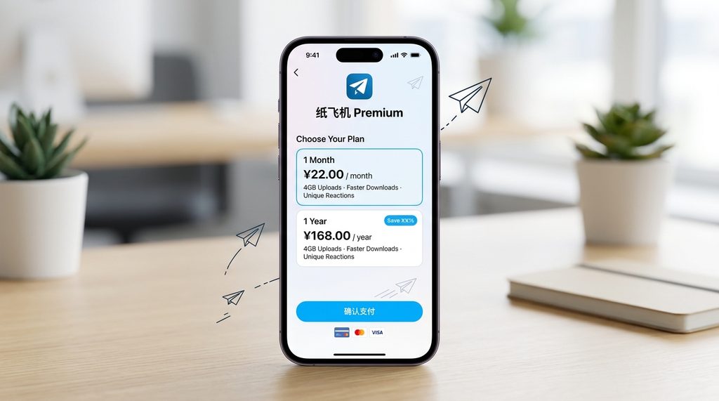手机端纸飞机会员开通界面展示,显示价格订阅选项和支付确认按钮,简洁明了的UI设计