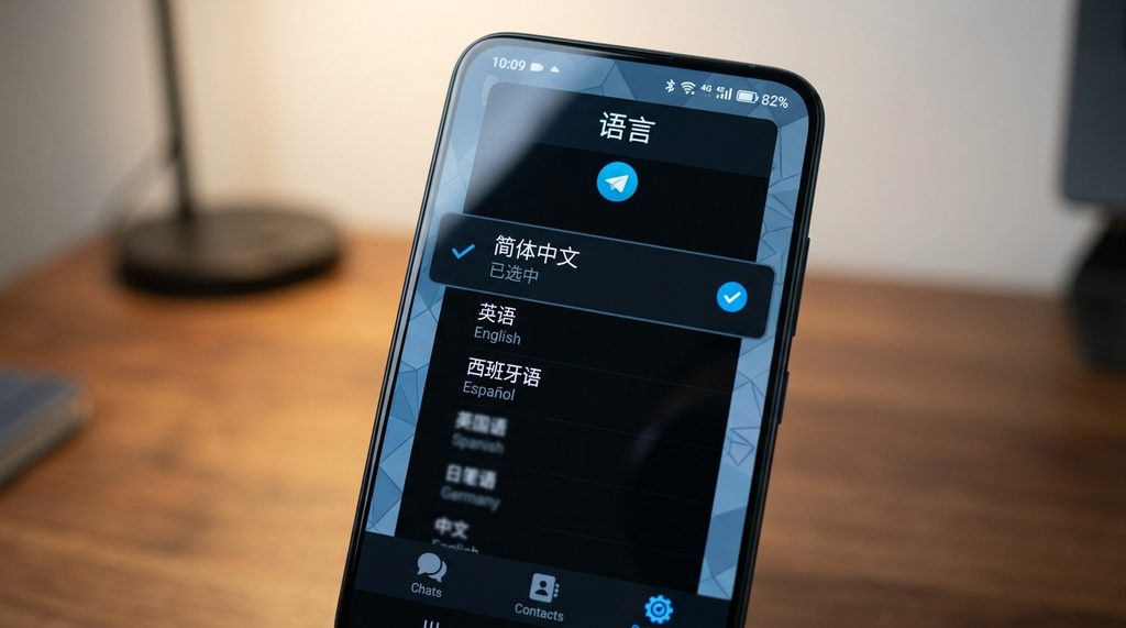 纸飞机设置菜单中Language选项的特写镜头，界面显示已选中简体中文