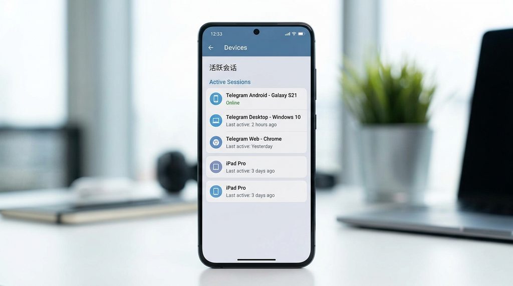 纸飞机设置界面中显示“设备”列表的手机截图，列出了多台在线设备的名称和时间