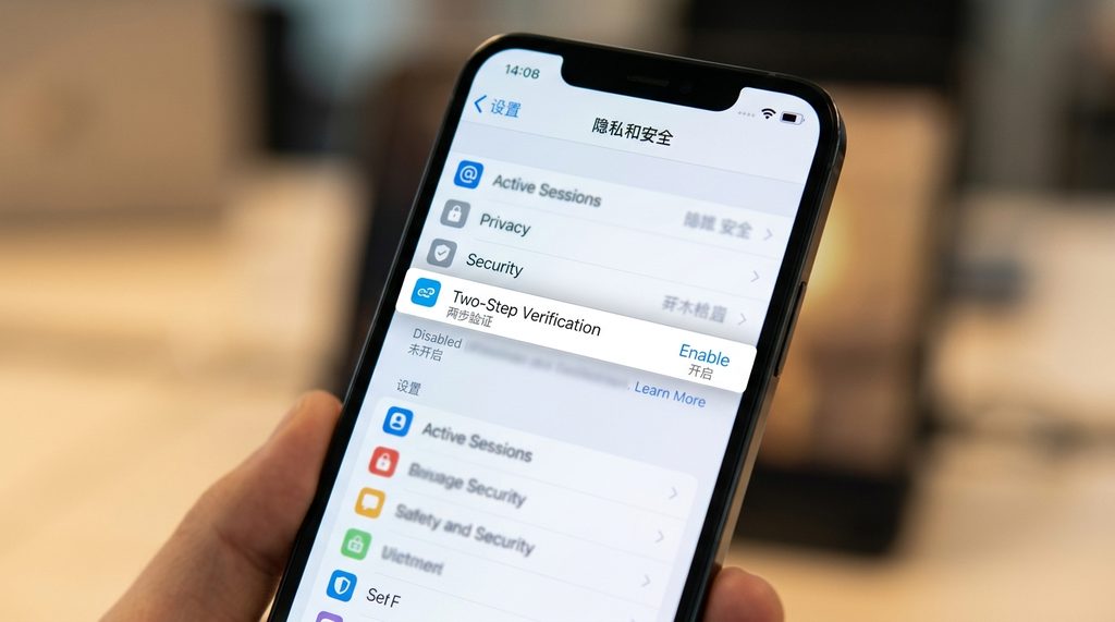 一张展示手机端纸飞机设置界面中“两步验证”选项的截图，界面简洁，突出设置按钮