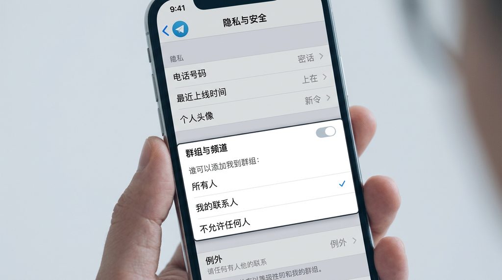 纸飞机群组界面，展示成员列表权限设置选项，手机屏幕截图，界面光线柔和，专业工具展示风格