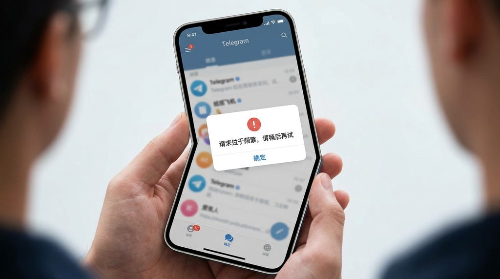 纸飞机手机App界面，界面提示“请求过于频繁，请稍后再试”，背景模糊，强调错误提示细节