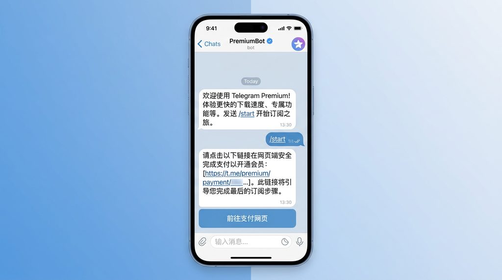 纸飞机软件内部界面，展示官方 PremiumBot 交互对话框，界面清晰可见操作指引