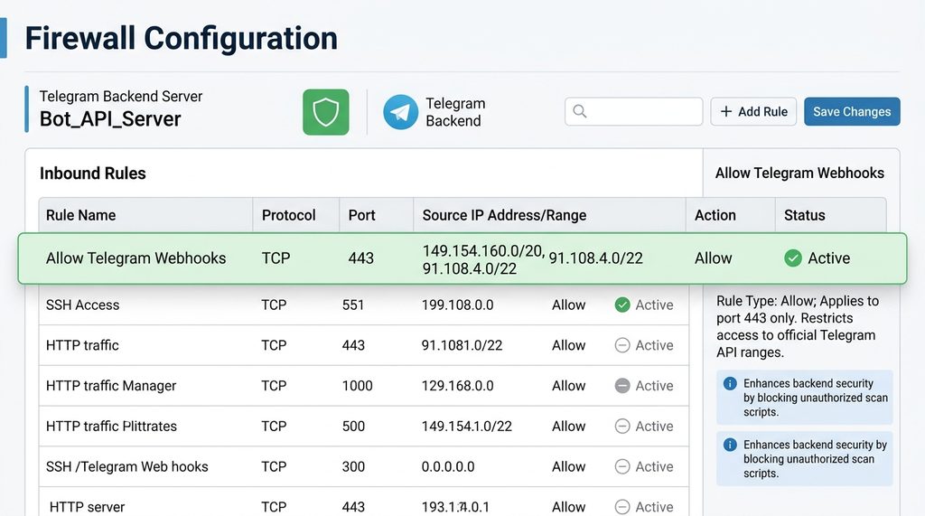 纸飞机后端服务器防火墙配置界面，显示允许特定 IP 段的设置，简洁技术风格