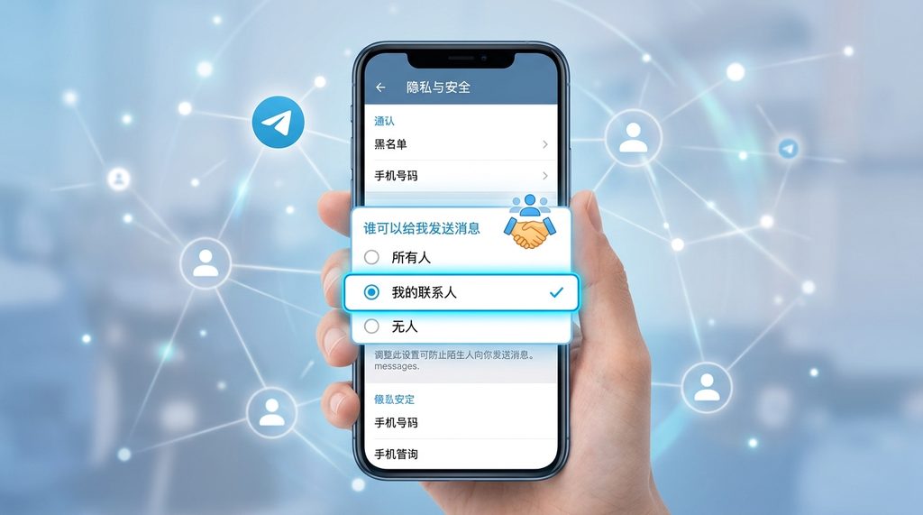 纸飞机隐私设置页面截图,展示谁可以给我发送消息的选项设置